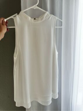 Naked Zebra White Sleeveless Mock Neck Chiffon Tank